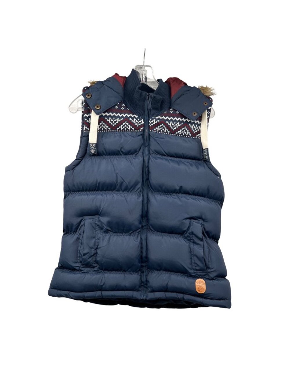 Tokyo Laundry Womens Quilted Vest Faux Fur Lined Hood Full Zip Navy/Multi M